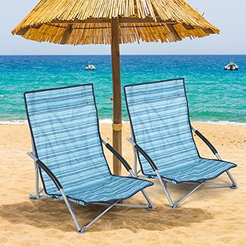 Unibos Set of 2 Folding Low Camping Chair, Lightweight,Foldable,Portable Garden Beach Chair Perfect for Camping,Garden,Festivals,Fishing,Caravan Trips and BBQs (Blue Multi)
