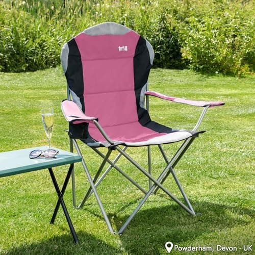 Trail High Back Folding Camping Chair, Luxury Padded Seat, Heavy Duty Tubular Steel, Cup Holder Armrest, Lightweight Portable, Outdoor Garden, Carry Bag — view 2