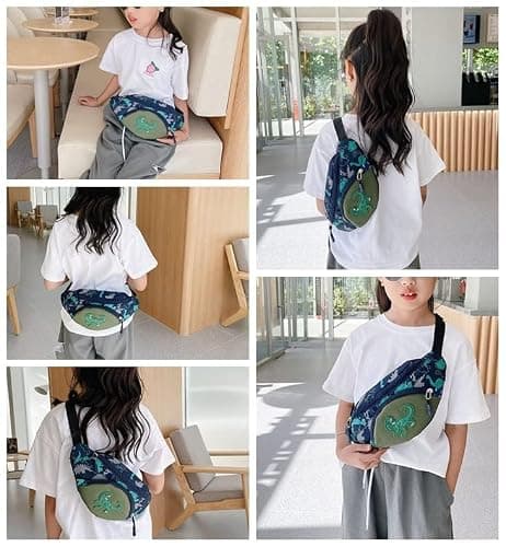 Kids Fanny Pack, Cute Dinosaur Kids Bum Bag Bumbag Waist Pack Cartoon Hipsack Belt Bag Small Belt Bum Bag Crossbody Purse Waist Pouch for Toddler Girls Boys Running Hiking Travel Sports — view 5