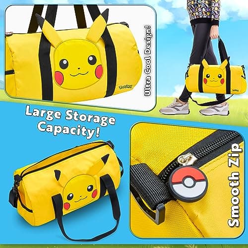 Pokemon Travel Bag for Kids Gym Bag Overnight Pikachu Sports Football Kit Holdall Bag Hand Luggage Bag Gifts for Boys (Yellow 3D Ears) — view 5