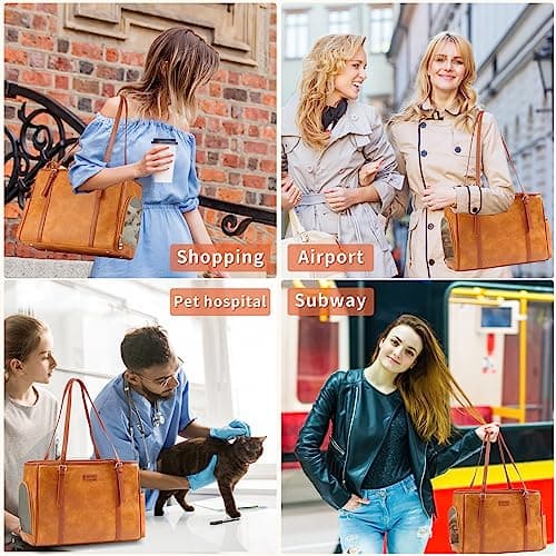 Lasaviin Leather Carrier Bag for Small Dogs Cats Puppies Airline Approved Brown — view 5
