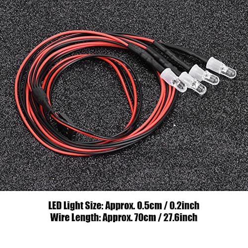 RC Car LED Lights, 4Pcs 5mm Headlight Taillight Headlamp Set for 1/10 Model Car Truck Accessory(13# White Light + Red Light) — view 4