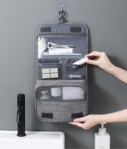 BSLVWG Travel Hanging Toiletry Wash Bag,Water-Resistant Toiletry Bag for Men,Women Large Foldable Travel Wash Bag for Business Trip Shaving Bathroom Gym Toiletries Makeup Organizer (Red) — view 3