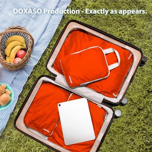Doxaso Compression Packing Cubes Ultralight Expandable Suitcase Organiser Bags Water Repellent Travel Organiser for Backpack 4 PCS (A-Orange-4 Pcs, 4 PCS) — view 2