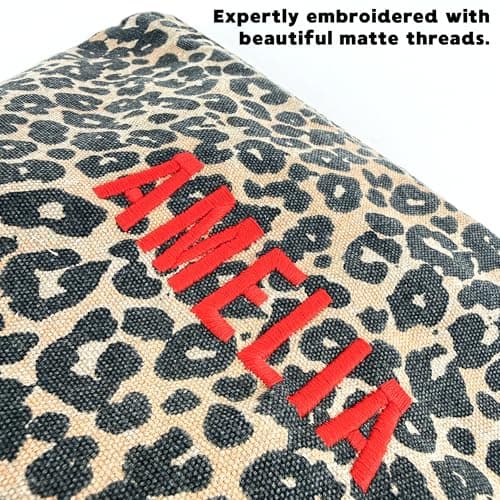 cribstar Personalised Leopard Print Make-Up Bag, Embroidered Cosmetic Pouch, Recycled Cotton, Travel Toiletry, Zippered — view 2