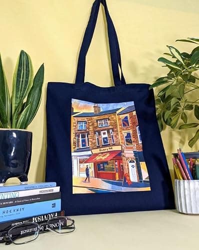 Wonky Line Premium Cotton Tote Bag, Eco-Friendly Shopping Bag, 100% Cotton Canvas, Reusable Grocery Cloth Bag, Extra Strong Long Handle Double Stitched Ideal for Printing (Navy) — view 3