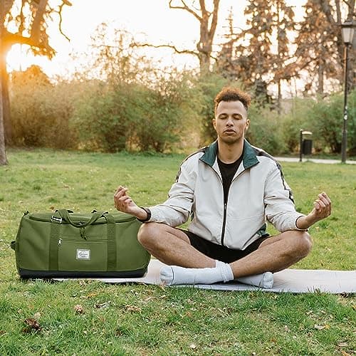Lyweem Sports Gym Bag Men - 60L Large Travel Duffle Bag with Shoe Compartment, Weekend Holdall Bags, Overnight Duffel Bag Backpack, Green — view 4