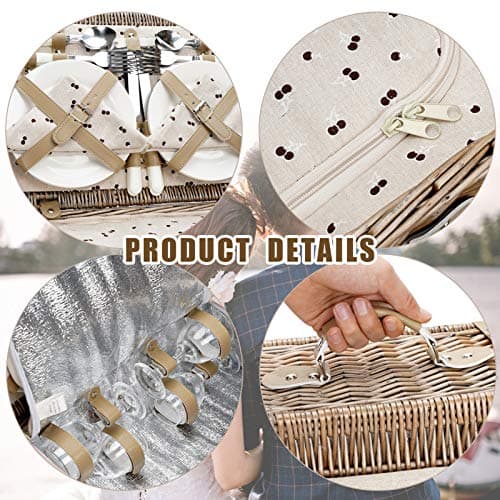 VIREO GARDEN Picnic Basket for 4 Person with Large Insulated Cooler Bag — view 3