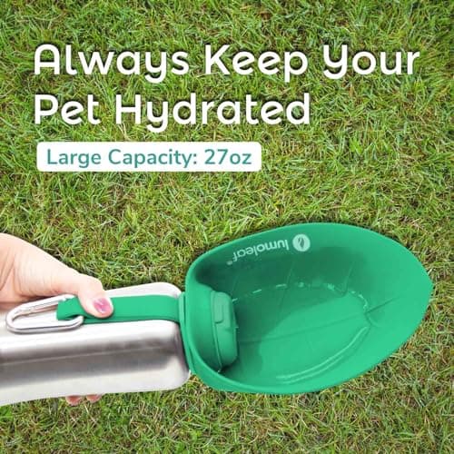LumoLeaf Portable Dog Water Bottles 800ml, Stainless Steel Pet Travel Water Bottle Dispenser for Walking, Hiking and Outdoor, Portable Water Bowl for Large Dogs (Green) — view 3