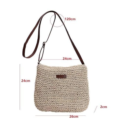 Yunzhou1230 Straw Bag for Women, Summer Straws Beach Bag with Zip & Adjustable Strap, Bohemian Weave Holiday Handbag, Straw Crossbody Bag for Travel, Crochet Handbags for Summer Holidays — view 5