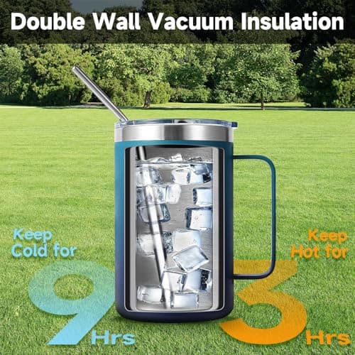 Volhoply 470ml (16oz) Insulated Coffee Mug with Lid and Straw, Stainless Steel Travel Mugs with Handle, Double Wall Vacuum Leak Proof Coffee Tumbler Cup (Dark Night,1) — view 5