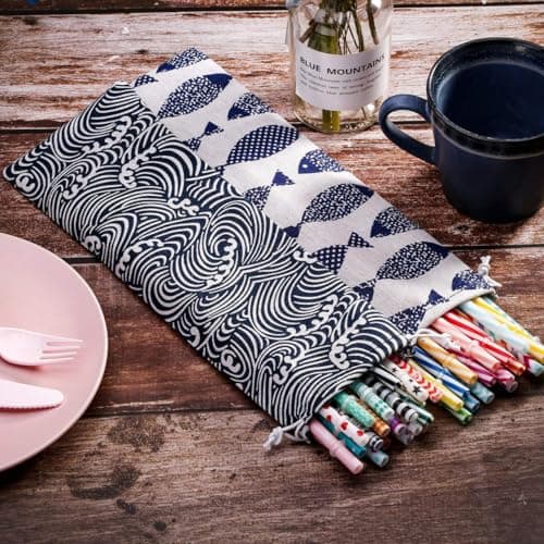 Healifty Drawstring Bags 10 pcs Cotton Linen Storage Pouches for Forks Spoons and Chopsticks Reusable Tableware Bag for Camping Picnics School and Outdoor Dining — view 3