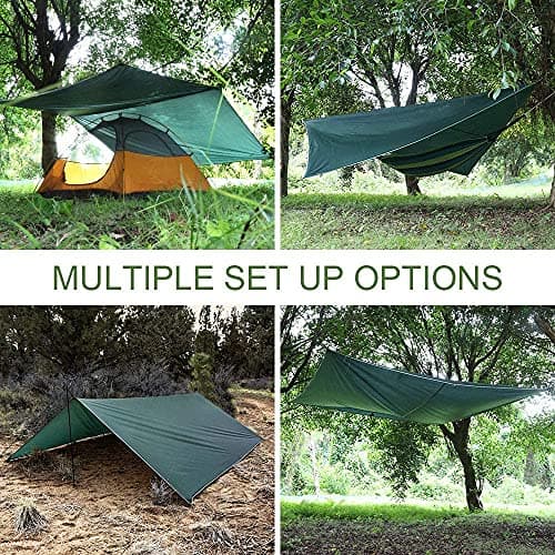 Bessport Tent Tarp, Camping Tent Tarp 3m x 3m/3m x 4m Waterproof PU3000 mm for hammock, tarp with eyelets & 6 aluminium stakes & 8 nylon ropes, anti-UV Suitable for camping, picnic, hammock — view 5