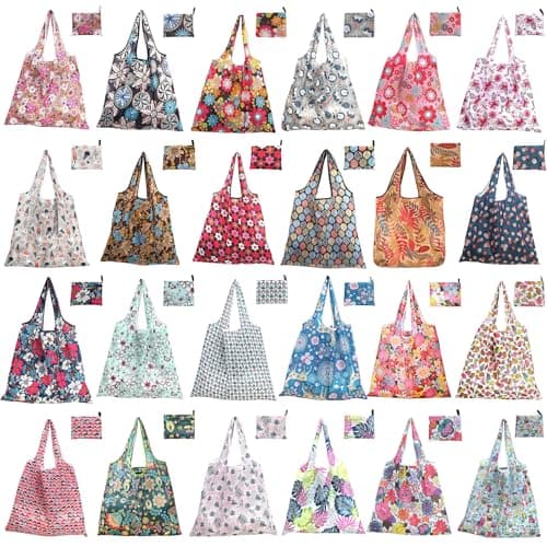 OGMBI 24 Pack Large Foldable Shopping Bags, Waterproof Grocery Tote Bag