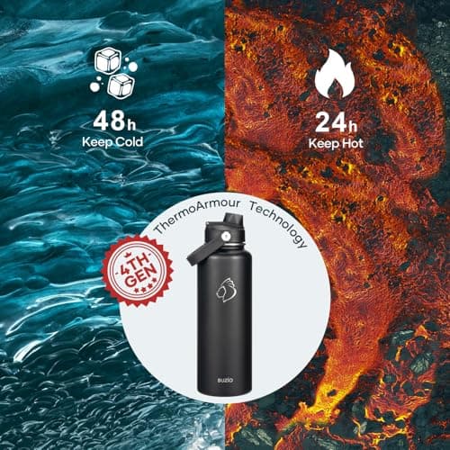 BUZIO Insulated Water Bottle 1.2L Stainless Steel with Straw & Spout Lid — view 2