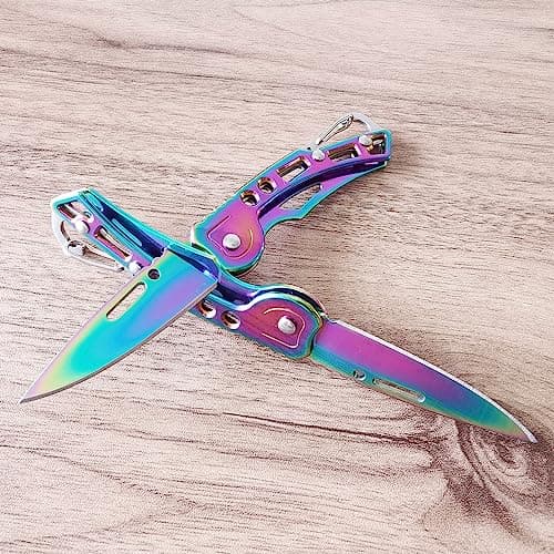 WWZJ 2 Pack Pocket Knife (Multicolored Titanium) with Key Ring Easy to Everyday Carry, Folding Knife Self-Defense — view 4