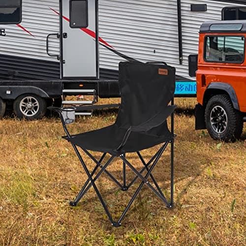 Rainberg Folding Camping Chairs, Comfortable Heavy Duty Structure, Extra Wide Garden Chair with Hard Armrest, Foldable Fishing Chair Outdoor Fold up, Cup Holder with Carry Bag. (Pack of 2, Black) — view 2