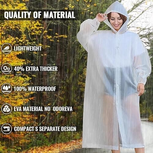 LEEPAT Poncho Waterproof Adult | 2 Pack Rain Poncho Rainwear with Hoods and Sleeves | Reusable Rain Resistant Poncho for Camping Emergency Situations Travel — view 2