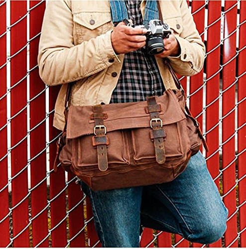 autumndeer Laptop Bag 14.5 inch Mens Vintage Casual Canvas Messenger Bag Men's Military Leather Canvas Travel Briefcase Crossbody Satchel Shoulder School Bag for Notebook Laptop — view 2