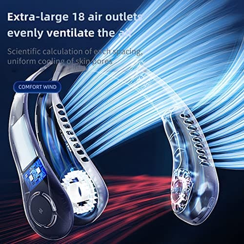 MOREASE Neck Fan, Portable Neck Fan Rechargeable Personal Fan, 3000mAh USB Wearable Hands Free Fan, 4+1 Speeds Cooling Fans, Leafless Hanging Bladeless Mini Neck Fan for Women Men Outdoor (W+) — view 4