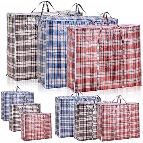 Bargain factory Laundry Bags, 10 Pack Large Storage Bags With Zips, Plastic Bag Storage, Laundry Bags With Zips, Travel, Washing Bags for Laundry (60X80 cm)