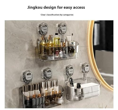 No-Drill Bathroom Suction Storage Box, Large Capacity & Strong Load-Bearing, Glacier Pattern Suction Cup Shower Caddy Hanging Shower Shelf Heavy Duty Organizer (Gold) — view 2