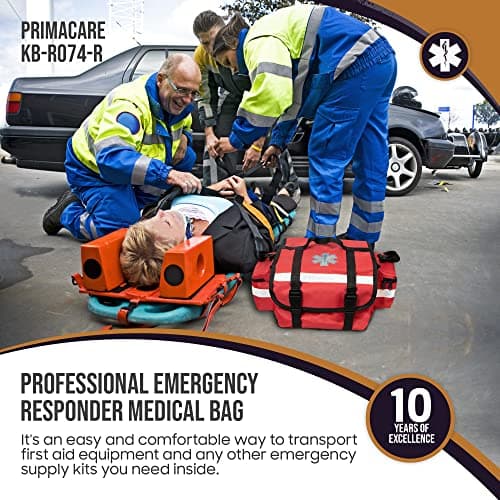 Primacare KB-RO74-R First Responder Bag for Trauma, Professional Multiple Compartment Kit Carrier for Emergency Medical Supplies, Red, 17 x 9 x 7 inches — view 5