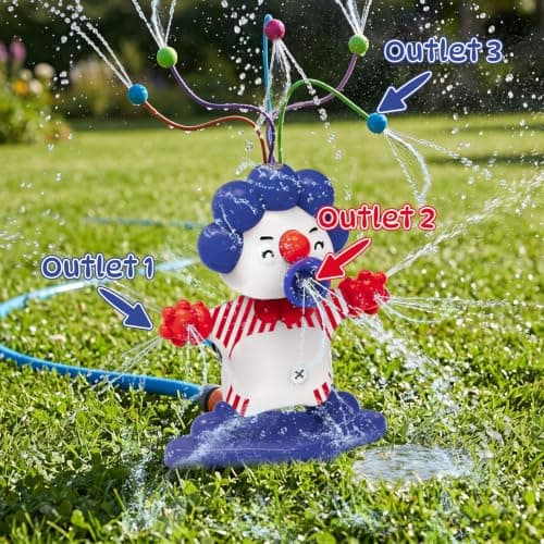 Water Sprinkler for Kids, Cute Clown Garden Water Toys Sprinkler with 5 Wiggle Water Tubes Sponge Balls Hose Adapters, Garden Toys for Toddlers Ages 3-8 for Lawn, Outdoor, Pool party — view 3