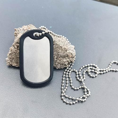 TRUMIZON Military Dog Tags Army Stainless Steel, Nickel-Plated Blank Dog ID Tags with Ball Chains & Silencers — view 5
