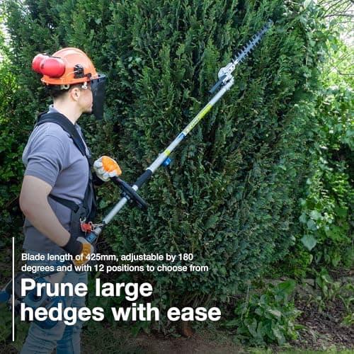 Hyundai 52cc Petrol Garden 5-in-1 Multi Tool, Grass Trimmer, Brushcutter, Hedge Trimmer, Pole Saw & 800mm Extension Shaft, Soft Recoil Start, Harness Included, 3 Year Warranty — view 3