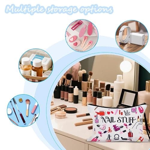 Sisadodo Nail Polish Organiser Bag for Women Girls Nail-Stuff Print Portable Nail Polish Storage Organiser for Travel Holiday Manicure Tool Bag for Nails Art Equipment Accessories with Anti Loss Strap — view 3