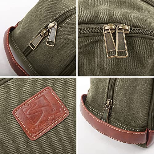 Seemeroad Travel Toiletry Bag for Men and Women, Canvas Toiletry Organizer Water-Resistant Vegan Leather, Hanging Dopp Kit Shaving Bag for Toiletries Accessories (Army Green, Large) — view 5