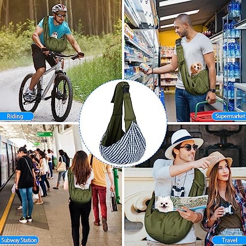 Sarsumir Dog Carrier Bag Dog Sling, Pet Carrier for Small Medium Cat Dog, Puppy Carrier with Adjustable Shoulder Strap Puppy Sling for Travel Walking Shopping, Green — view 6