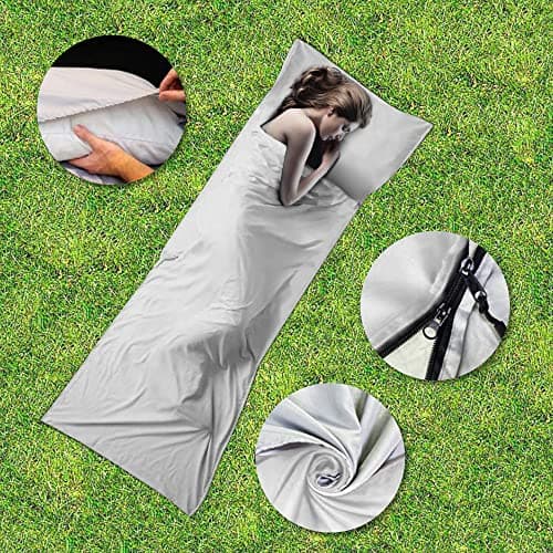 Kaket Sleeping Bag Liner 210 x 70 cm, Camping Sleep Bag Liner with Pillow Slot, Portable Lightweight Travel Sheet for Camping Hostels Picnic Hiking (Grey) — view 3