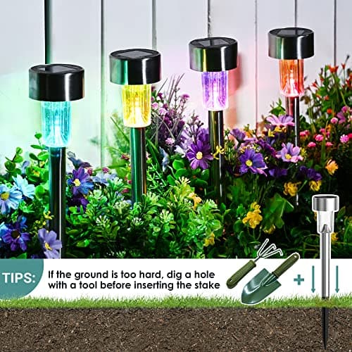 GIGALUMI Solar Lights Outdoor Garden Waterproof,12 Pack,Stainless Steel LED Solar Garden Lights for Patio, Lawn, Yard and Landscape Decor, Color Changed — view 6