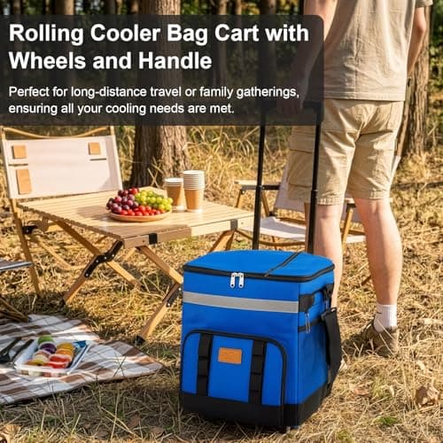 SUNNYNEST 35L Rolling Cooler Bag Insulated Tote with Wheels & Handle — view 3