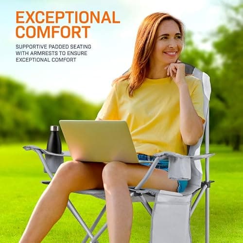 Camping Chair,Premium Padded Folding Camping , Outdoor Seats with High Back & Cup Holder & Side Pockets,Waterproof Chair 120kg Weight Capacity for Garden Picnic Beach Directors (Grey) — view 3