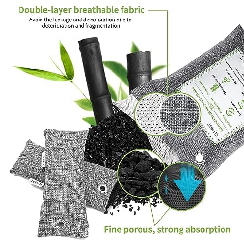 CLEVAST Bamboo Charcoal Air Purifying Bags (50g*12+200g*2),Natural Odour Eliminator, Activated Charcoal Odour Absorber, Air Fresheners for Room, Closet, Shoe, Car Air freshener — view 2