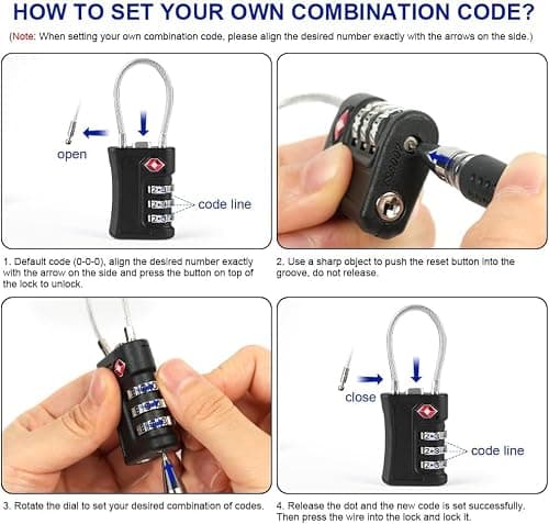 Flintronic TSA Luggage Locks, 2Packs TSA Combination Padlocks, 3-Digit Security Suitcase Locks, Luggage Code Locks with Flexible Cable for Travel Baggage Suitcases Backpack-Black (2PCS Luggage Tags) — view 5