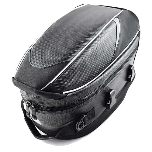 DIALFA Motorcycle Tail Bag for Triumph Bonneville T120 Street Bike, Moto Tail Bag Waterproof Expandable Motorcycle Panniers Box Motorbike Saddlebag Travel Luggage Accessories,B White