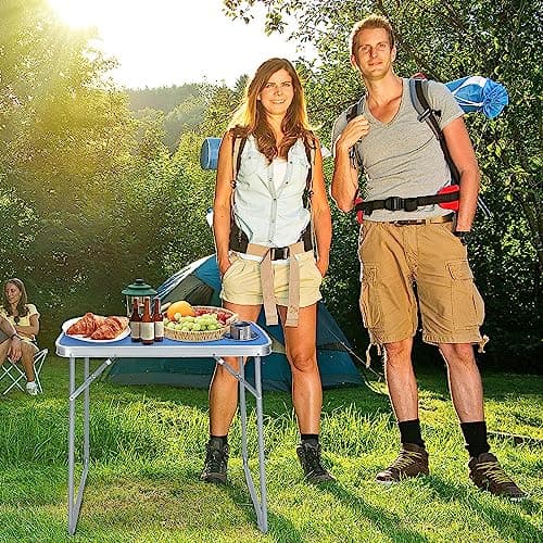 Holdfiturn Camping Table Portable Folding Picnic Table Lightweight Aluminum Picnic Table with Handle Indoor Outdoor Foldable Table for Beach Party BBQ Picnic 70x50x60cm — view 2