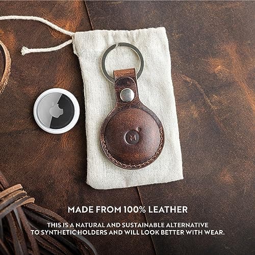 moonster Air Tags 4 Pack – 100% Genuine AirTag Holder Leather Key Ring – Full-Grain Buffalo Leather AirTag Case with Reinforced Stitching & Strong Anchored Snap Closure – AirTag Keyring Leather Case — view 5