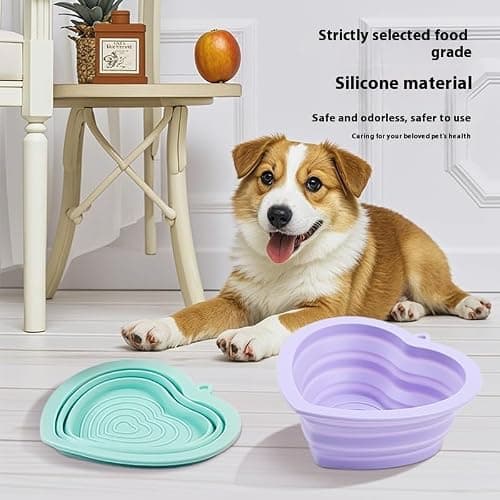 350ml Foldable Pet Water Bowl with Carabiner, Heart-Shaped Silicone Portable Water feeder Cup for Dog cats, Outdoor Dog watering feeding Dish, Small Puppy Travel playing disc- 2 Pack (purple) — view 4