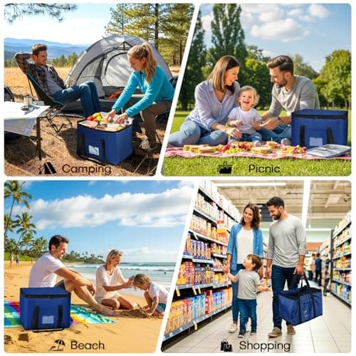 Cool Bag Heavy Duty Grocery Shopping Bag 40L Large Insulated Cooler Foldable Reusable Cooling Bags with Smooth Zippers for Picnic, Food Delivery, Camping, BBQ, Shopping, Fishing, Family Auto Travel — view 6