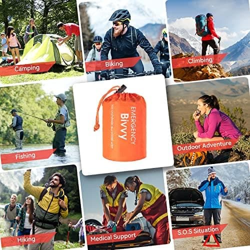 Esky Emergency Sleeping Bag, 2 Pack Survival Bag Portable Thermal Bivy Sack, Waterproof Lightweight Emergency Blanket Survival Gear with Compass for Camping Hiking Outdoor Adventure (Orange) — view 2