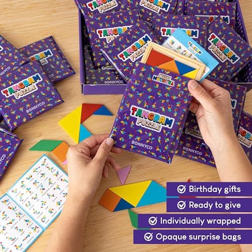BONNYCO Tangram Puzzles for Kids 30 Pack, Party Bag Fillers for Kids Unisex. Party Favours Toys, Gifts Students from Teachers. Pinata Fillers, Return Gifts Birthday. Mini Puzzles, Classroom Prizes — view 3