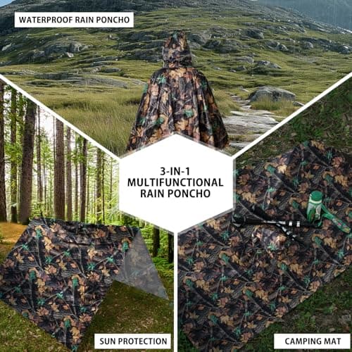 Andake Rain Poncho Waterproof Adult, Lightweight Reusable Raincoat Women Men Unisex with Hood for Hiking, Camping, Outdoor Activities (Tree camo) — view 3