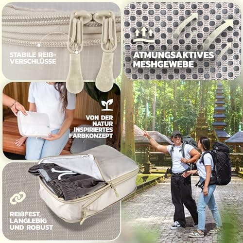 BACK&PACKER® Packing Cubes with Compression 4-Piece - Packing Bag Set Made of Recycled Material - Lightweight Organiser for Backpack & Suitcase - Includes Packing Cube for Wet Laundry & Bag (Beige) — view 4