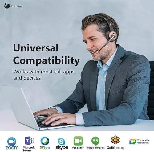 Earbay Wireless Headset, Bluetooth Headphones with Microphone Noise Canceling & USB Dongle, Office Headset with Charge Dock for Mobile Phone Computer Tablet Work Skype Zoom Conference Call Center — view 4