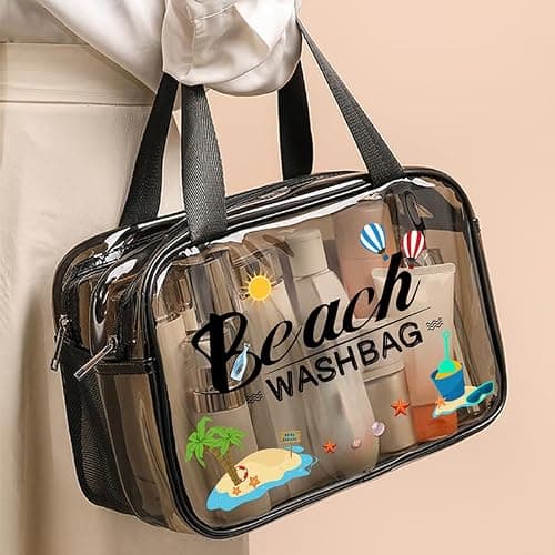 Aucuu Clear Toiletry Bag, Portable Travel Makeup Bag, Wet Dry Separation PVC Wash Bags, Large Capacity Travel Toiletries Case, Waterproof Makeup Bags with Handles, Clear Cosmetic Bag for Women Girls — view 6